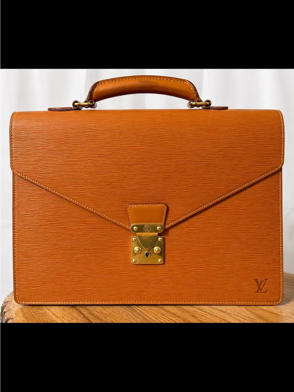 Vintage Louis Vuitton Epi Leather Serviette Briefcase Cognac Brown